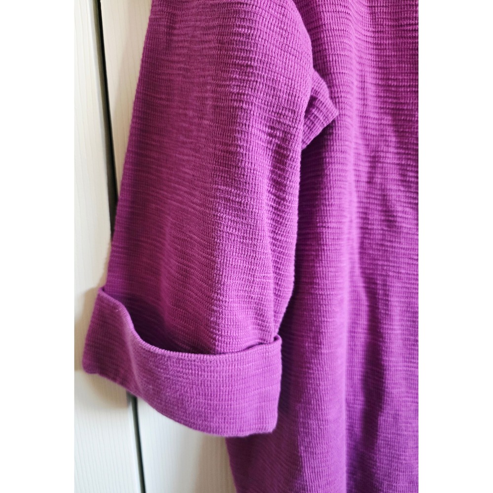 J Jill 2X Purple Textured Henley Shirt 3/4 Sleeve Women's Waffle Weave Cotton - Picture 7 of 8
